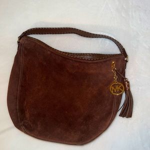Michael Kors Brown Suede Hobo Style Shoulder Bag Handbag
